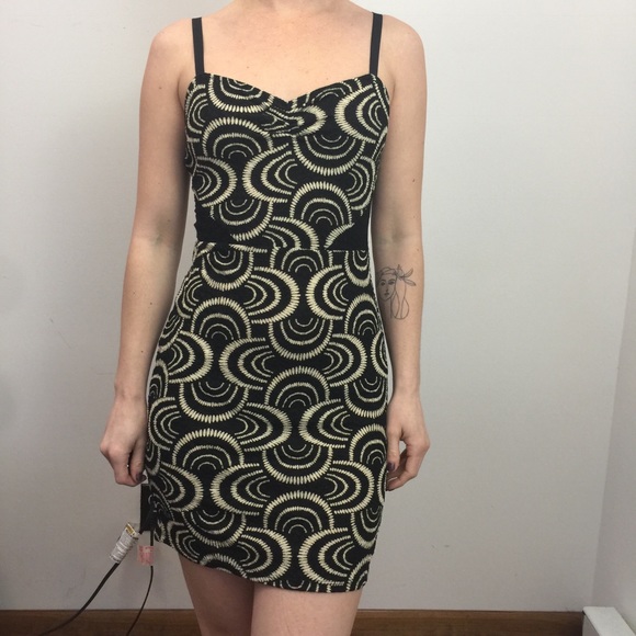 Free People Dresses & Skirts - Free People Black Gold Stretchy Printed Mini Dress